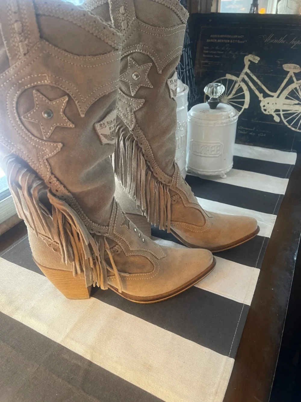 El Vaquero western fringe light tan boots - Picture 5 of 9
